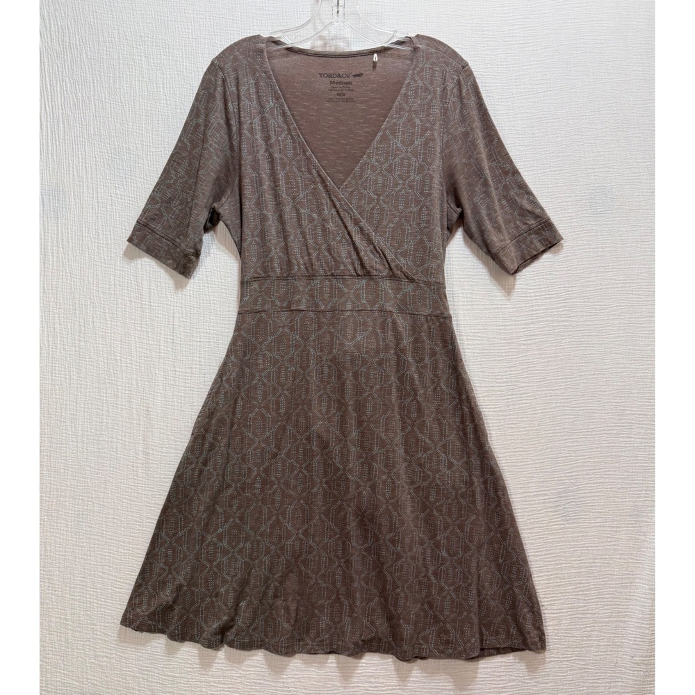 Toad&Co Cue Wrap Cafe‎ Dress Womens M Brown Geometric Short Sleeve Sustainable